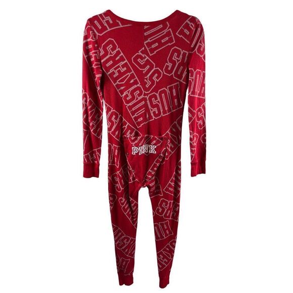 PINK Victoria's Secret Nebraska Corn Huskers Thermal One Piece Pajama Small Red - Picture 3 of 10